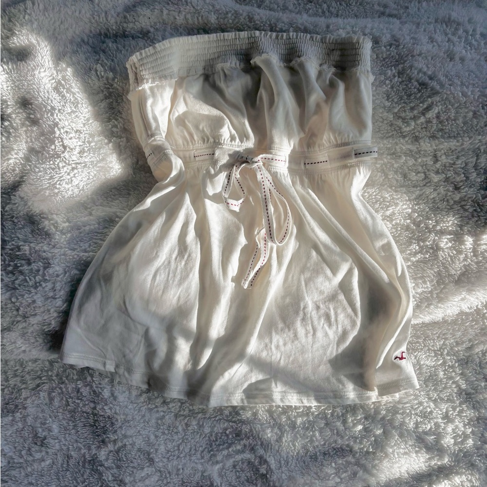 Hollister White Strapless Top with Drawstring